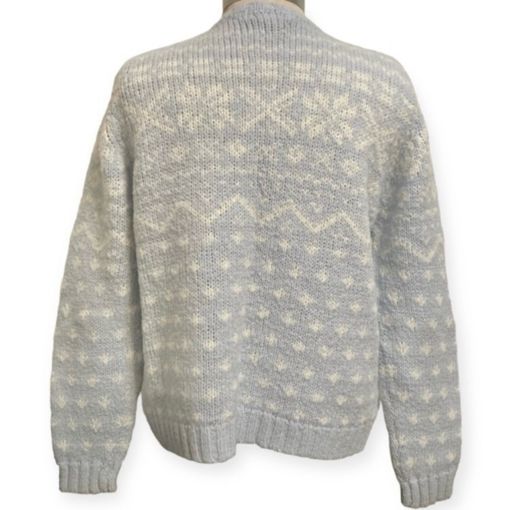 Vintage 90’s Knit Sweater Cardigan Blue White Button Holiday Fair Isle Norwegian - Picture 3 of 6